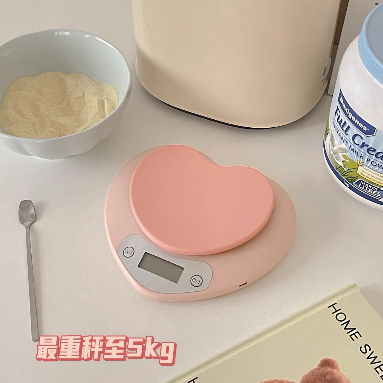 Cân Tiểu Ly Chất Liệu Nhựa Abs Hoạ Tiết Hình Trái Tim Dùng Pin Tiểu AAA Độ Chính Xác Cao Tối Đa 5Kg