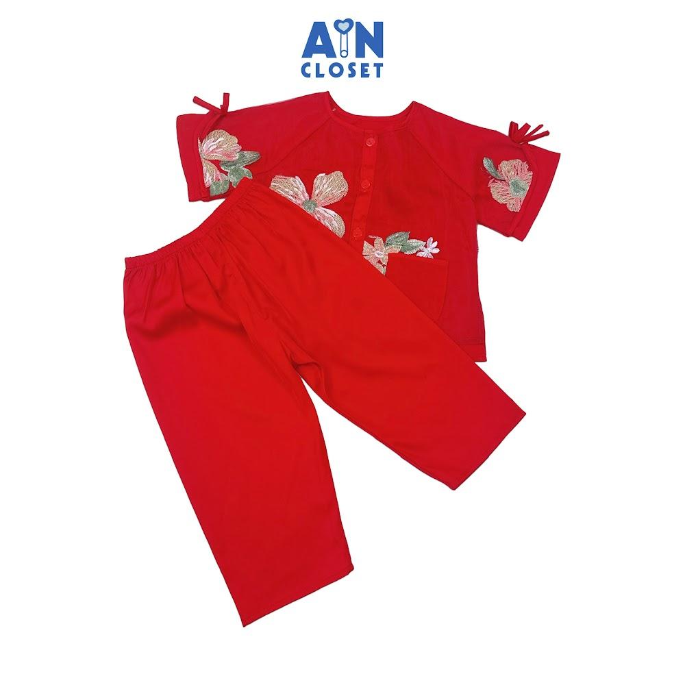 Bộ quần áo Bà Ba Dài tay ngắn bé gái họa tiết Mẫu Đơn Đỏ Tơ - AICDBGK0BPD8 - AIN Closet