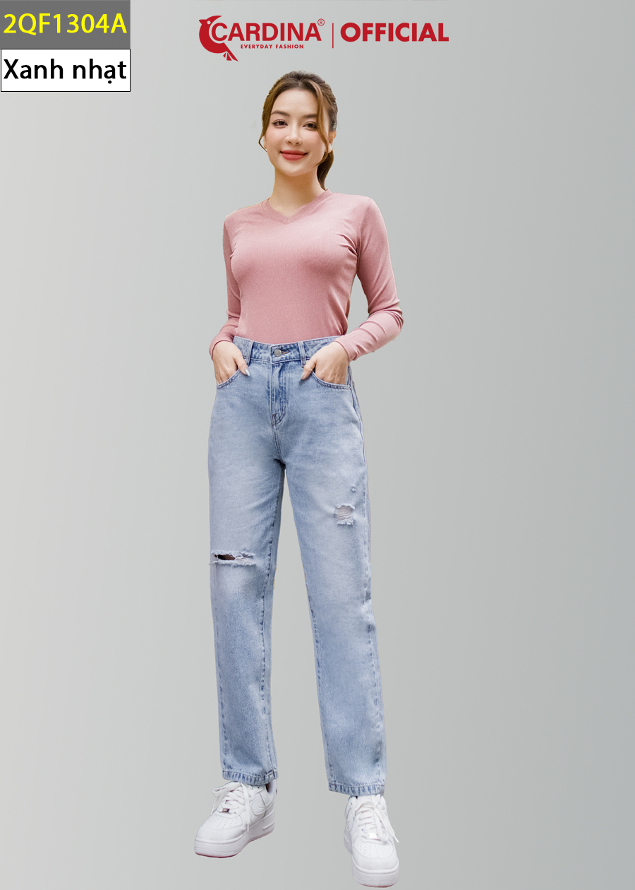 Quần Jeans Nữ CARDINA Cao Cấp Dáng Baggy Cài Khuy Có Khóa Kéo Dễ Mix Đồ 2QF13