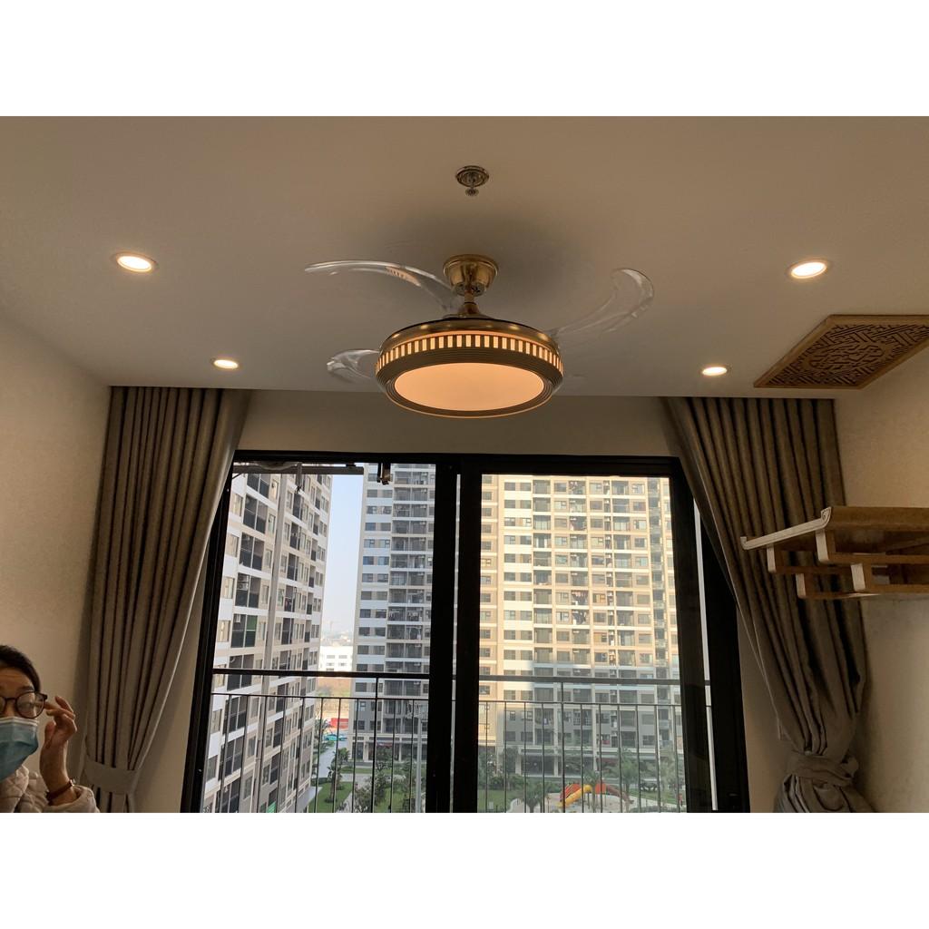 Quạt trần đèn trang trí, quạt trần dấu cánh G29-quạt tàng hình cánh cụp cánh xòe,quạt đèn cánh xếp, điều khiển từ xa