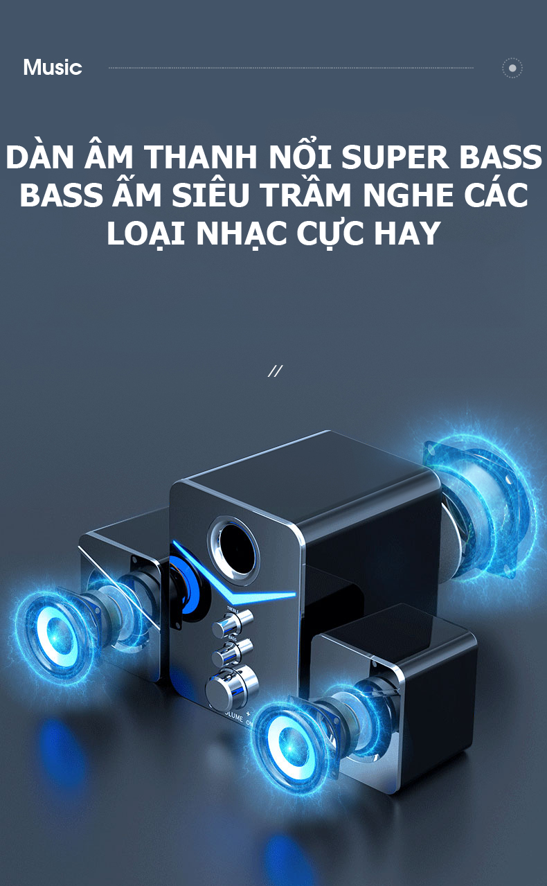 Loa vi tính có bluetooth MC-D211 thiết kế hiện đại với đèn led màu xanh âm thanh sống động