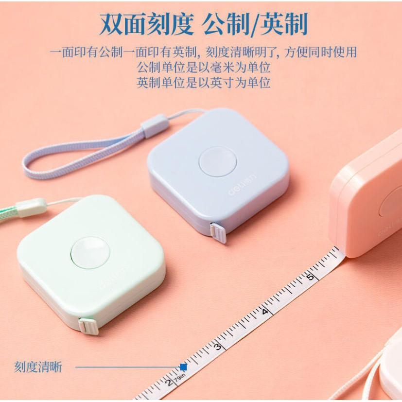 Thước dây Deli 200cm dây da mềm an toàn, bấm rút dây tự động hàng chính hãng