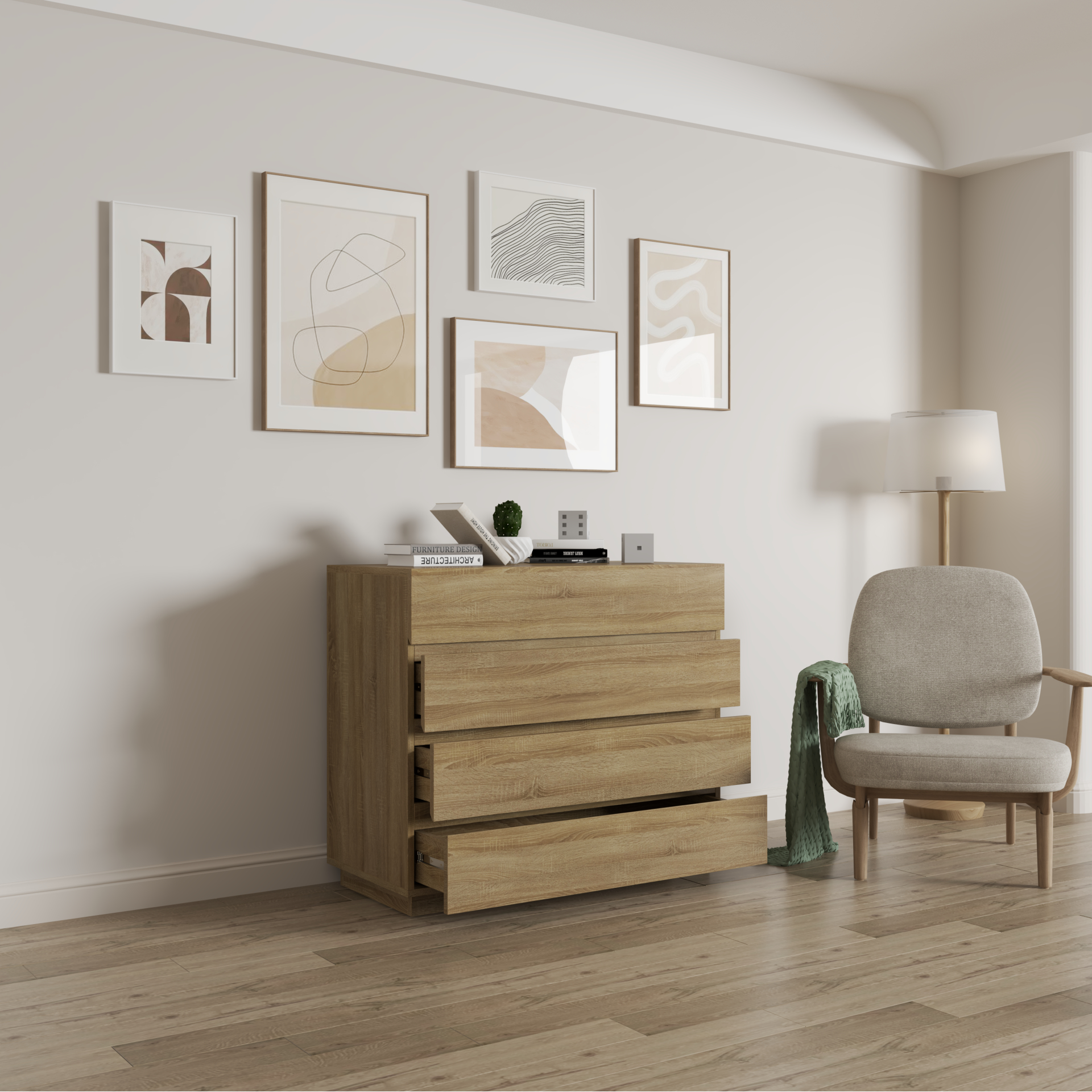 [Happy Home Furniture] MACRO, Tủ đựng đồ - 4 ngăn kéo ,  92cm x 45cm x 80cm ( DxRxC), THK_039