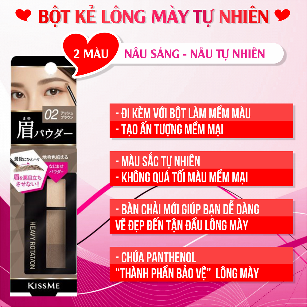 Bột Kẻ Lông Mày Chống Trôi Kissme Heavy Rotation Màu Sắc Tự Nhiên ( Hộp 3 Khay Màu )