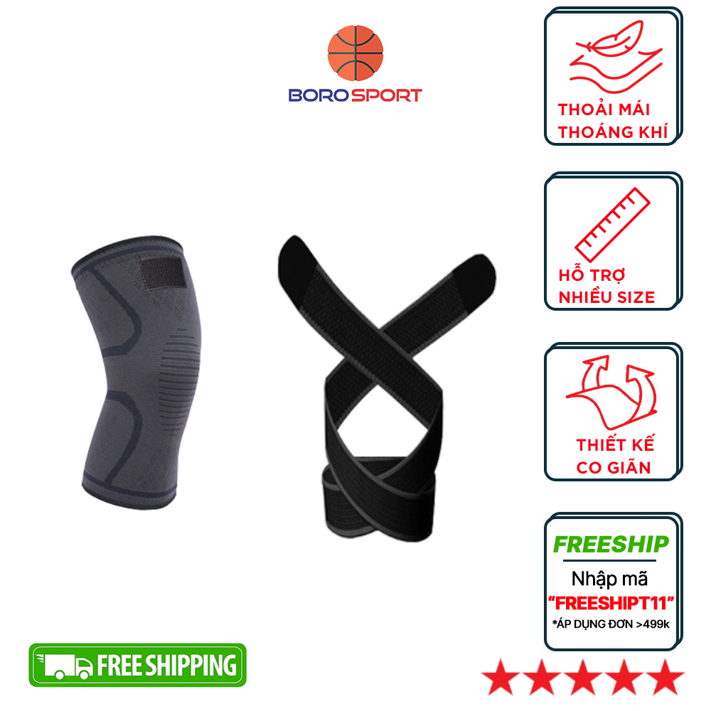 Băng Quấn Bó Gối 1 Cái Bảo Vệ Đầu Gối , Khớp Gối 2 Trong 1 , Giúp Tránh Chấn Thương , Tăng Khả Năng Vận Động Linh Hoạt Cleacco - Hàng Chính Hãng Boro Sport - Đen - M