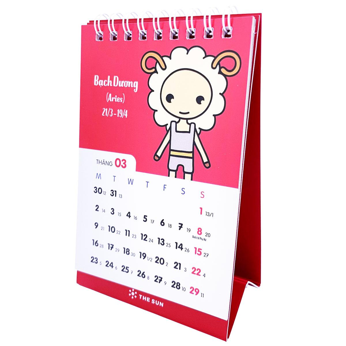 Lịch Bàn Chữ A 2026 - The Sun - 12 Cung Hoàng Đạo