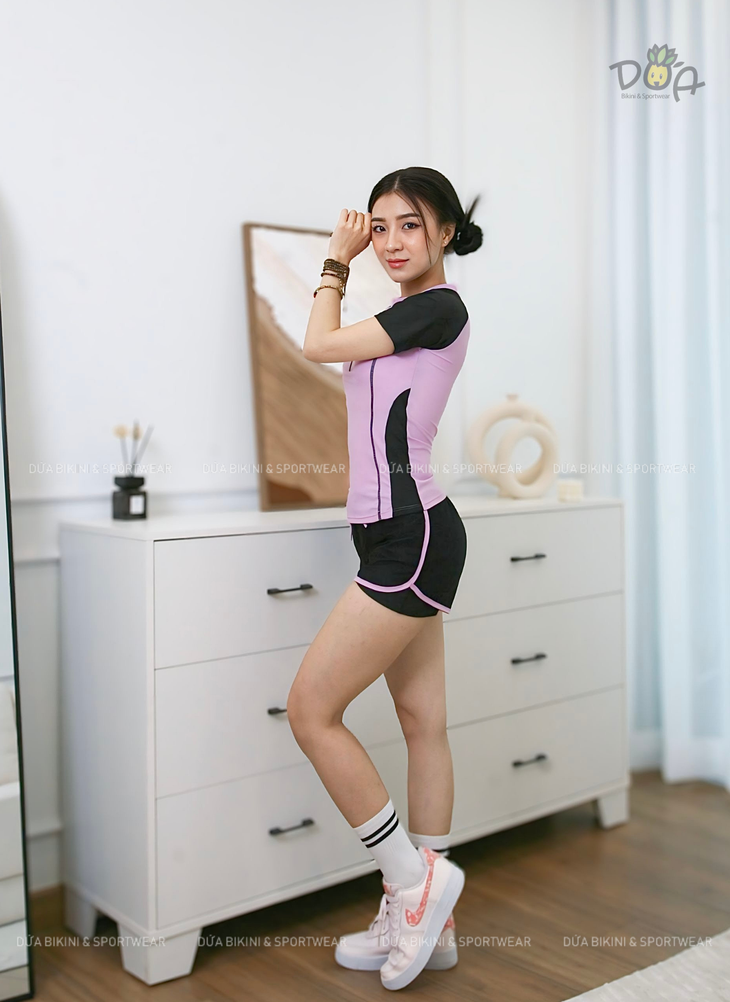Đồ bơi nữ hai mảnh tay ngắn quần đùi 2 lớp dáng thể thao năng động đi bơi | DỨA BIKINI &amp; SPORTWEAR