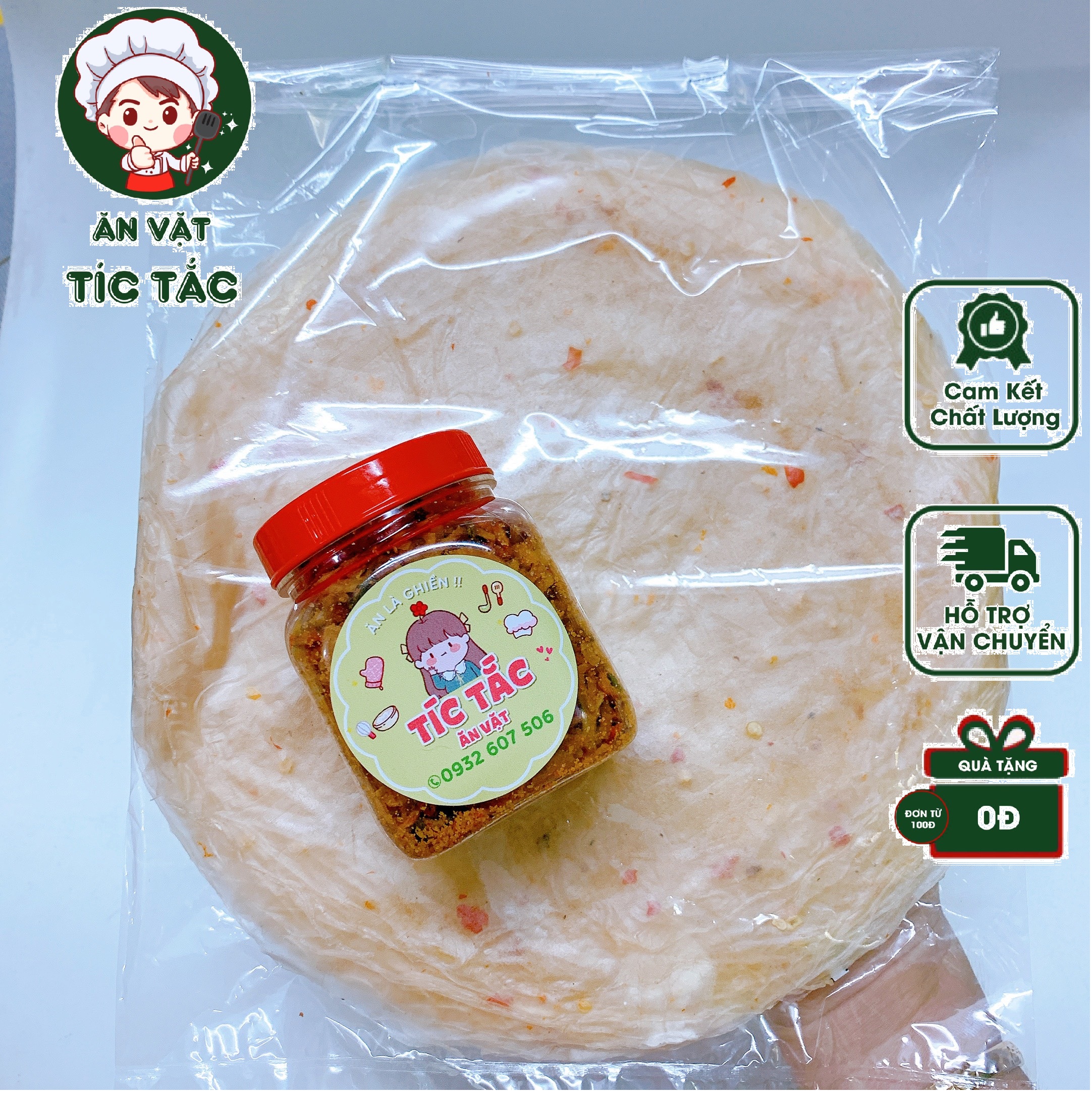 Combo 300g Bánh Tráng Phơi Sương Muối Tôm Hành Phi Tíc Tắc (Bánh dẻo ớt mỏng dẻo)