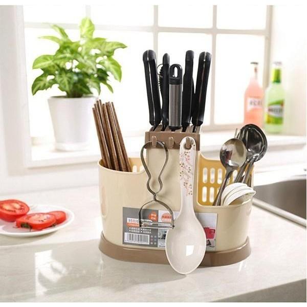Ống nhựa đựng đũa đa năng có móc treo vật dụng