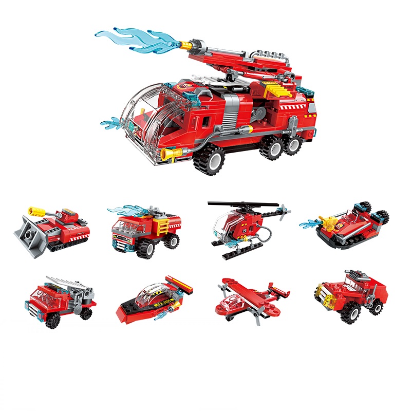 Hộp 8 bộ đồ chơi lắp ráp Biệt đội cứu hỏa vòi rồng 8in1 Qman 1805 (313 chi tiết)