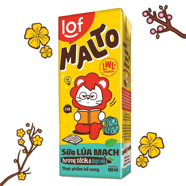 Lof Malto sữa lúa mạch hương SôCôLa bạc hà hộp 48x180ml