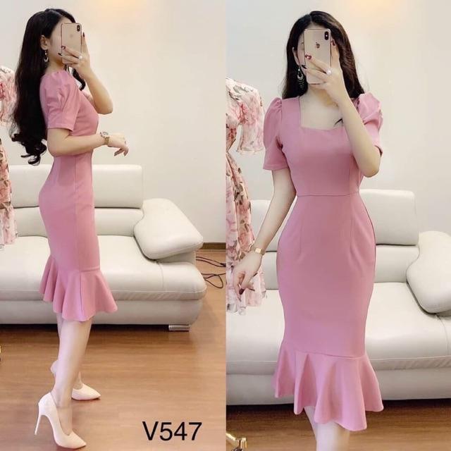 Đầm body umi tay phồng cúp ngực, chân váy xoè đuôi cá sexy sang chảnh