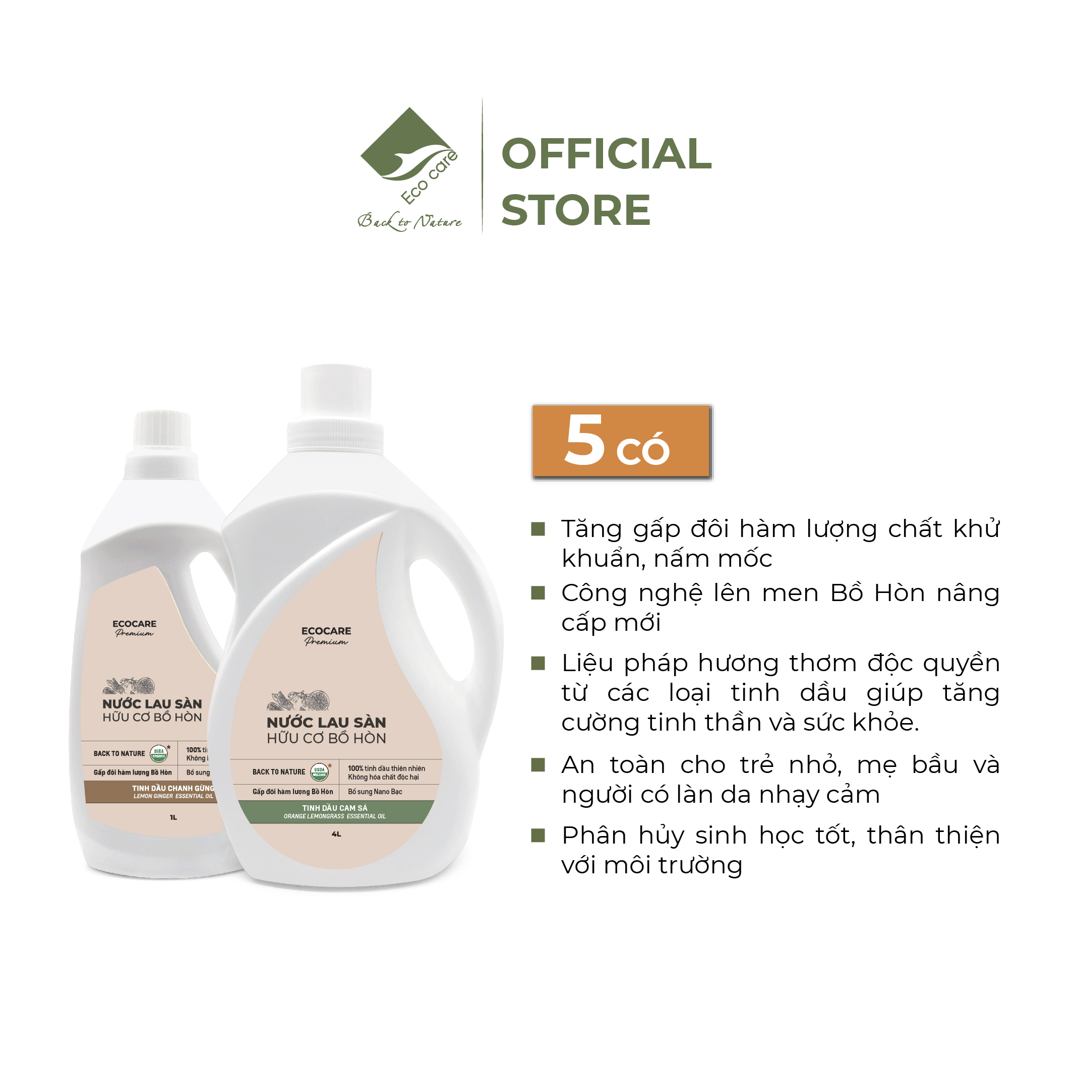 Nước Lau Sàn Hữu Cơ Bồ Hòn ECOCARE 1000ml-4000ml Hương Cam Sả/Chanh Gừng Đuổi Muỗi Đuổi Côn Trùng, Khử Mùi Hiệu Quả