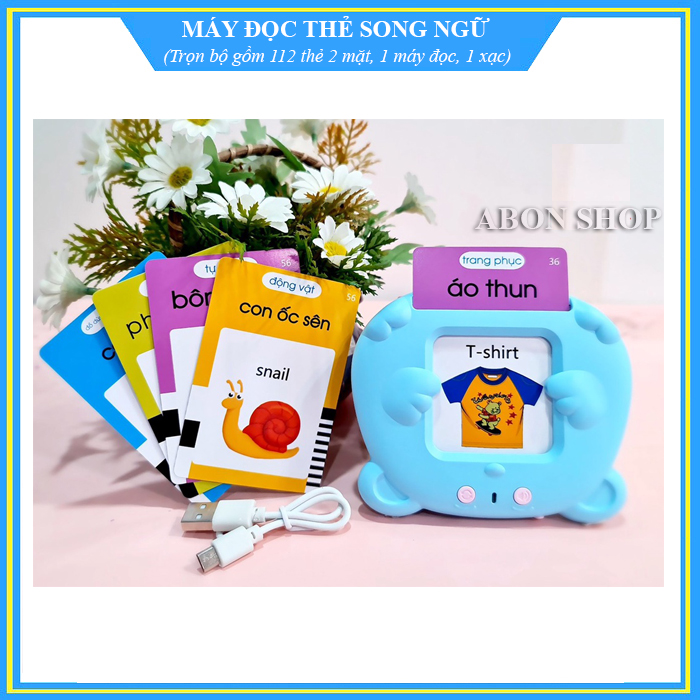 Đồ chơi thông minh Máy đọc từ vựng song ngữ Anh Việt, đọc thẻ flashcard - Gồm 112 thẻ 2 mặt 224 từ vựng và 12 chủ đề - Không sóng điện từ, an toàn cho bé