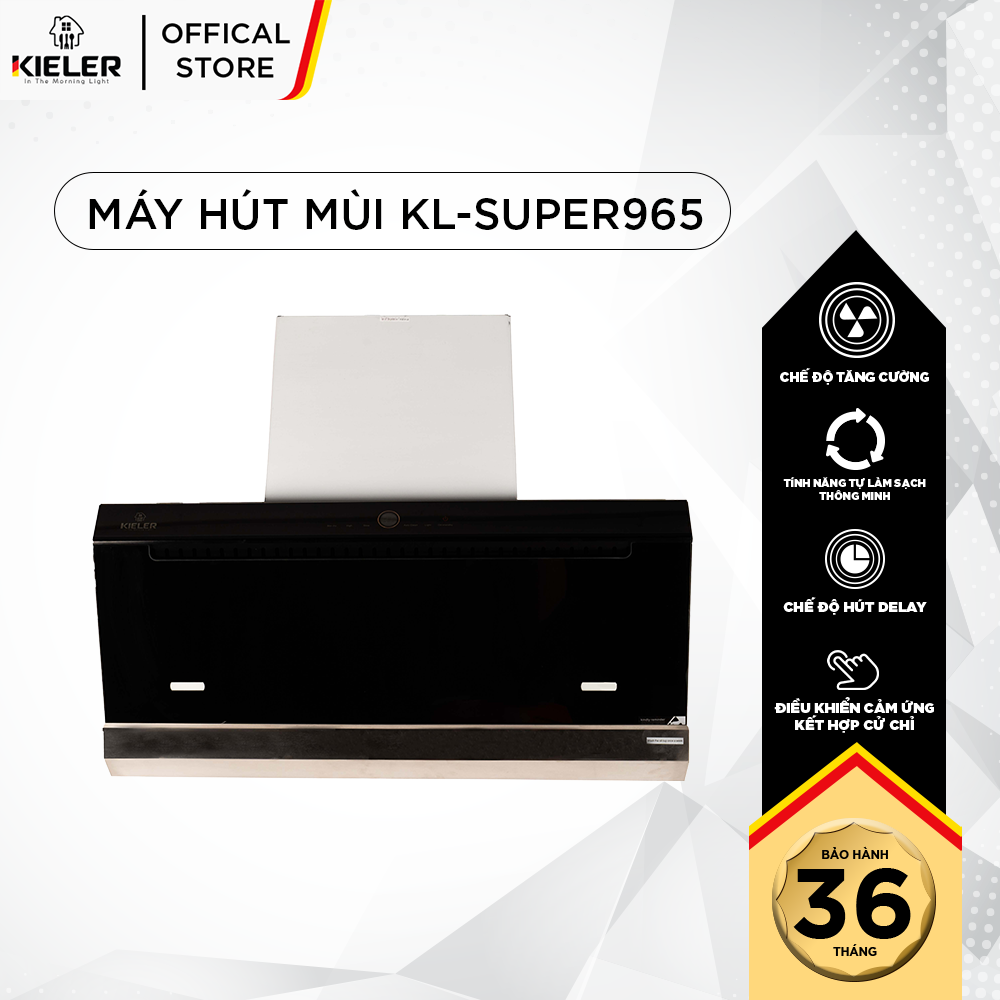 Máy hút mùi 2 cửa KIELER KL-SUPER965 công suất cao, hoạt động êm, mặt kính vát, điều khiển bằng cử chỉ, cảm ứng - Hàng Chính Hãng