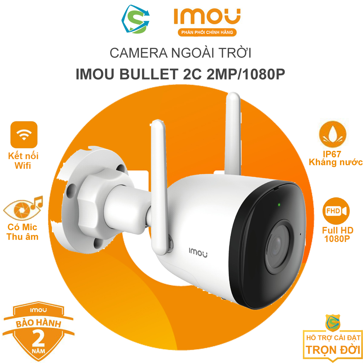 Camera IMOU Bullet 2MP / 4MP , Camera Ngoài Trời, Chống nước IP67, Chuẩn nén H265, Theo dõi chuyển động, Quay Màu ban đêm - Hàng chính hãng