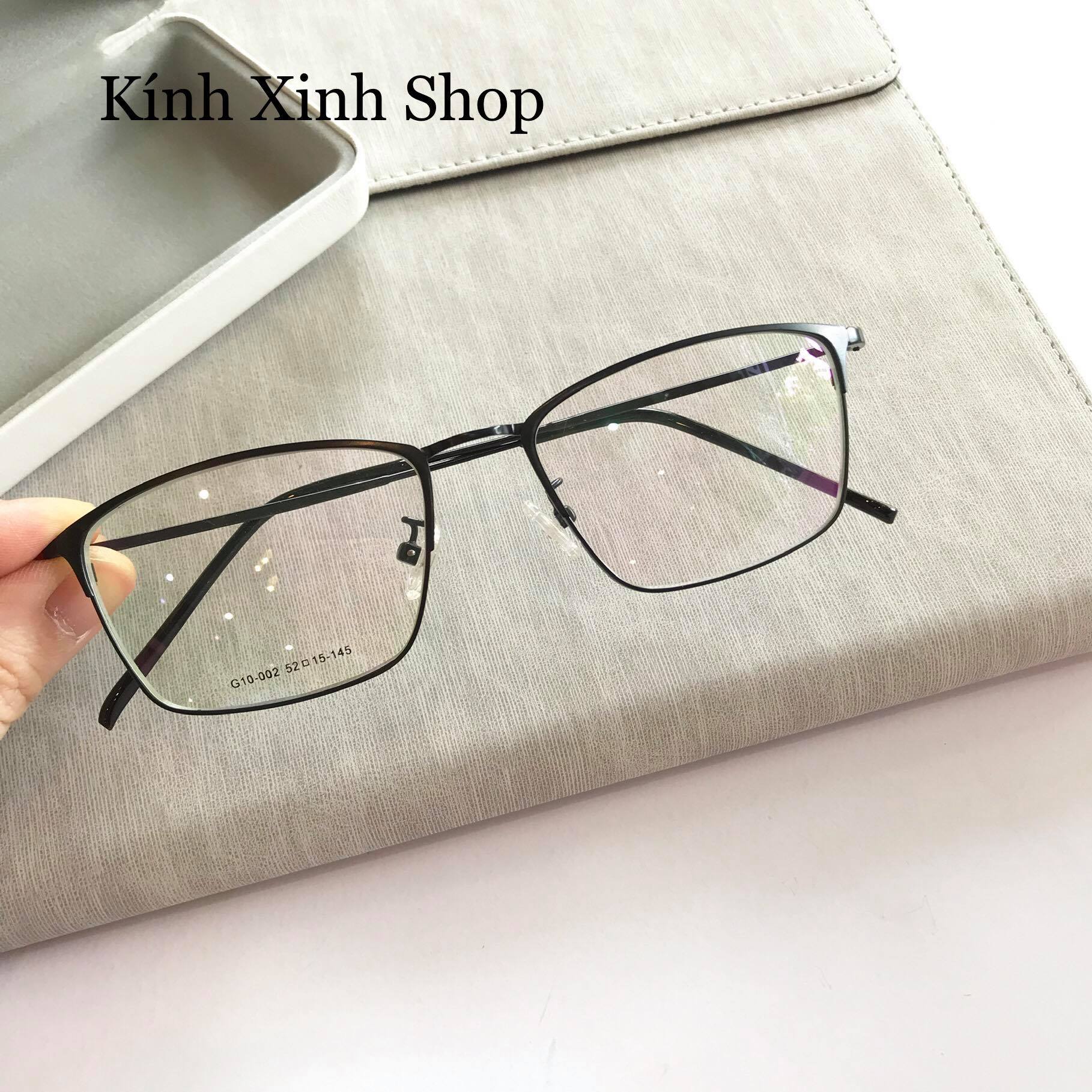 Kính Giả Cận, Gọng Kính Cận Dáng Vuông Kim Loại Mảnh Hàn Quốc Chống Bức Xạ, Chống Ánh Sáng Xanh