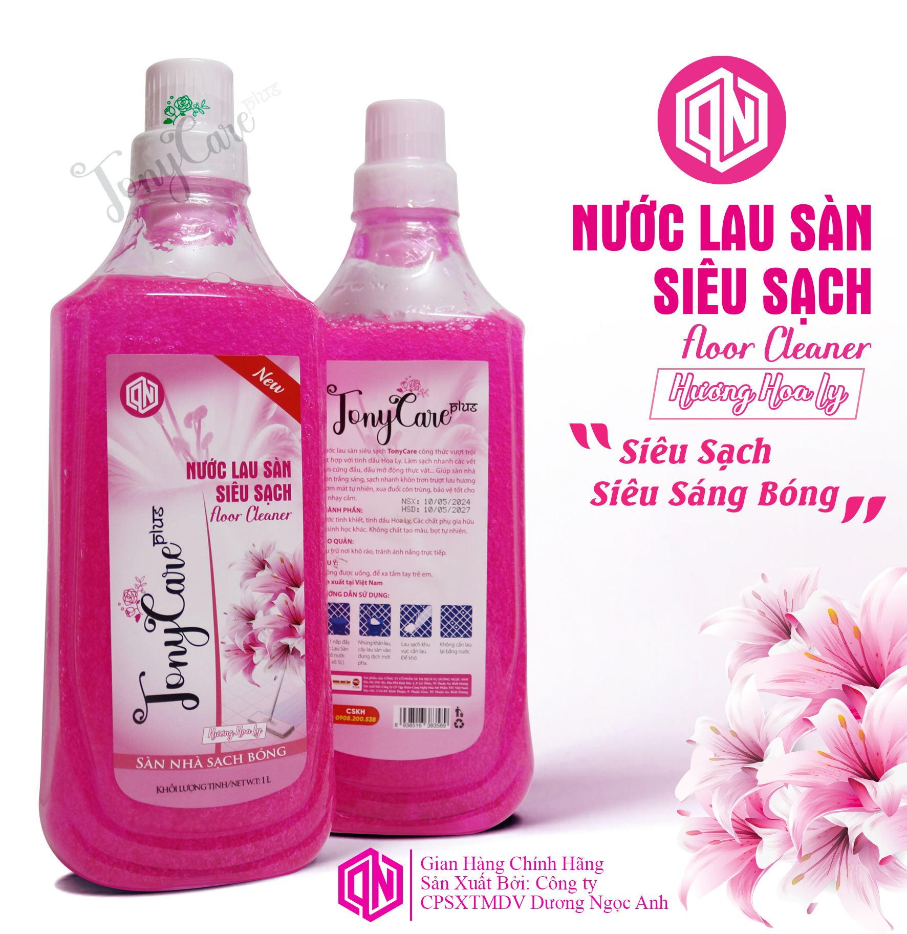 Nước lau sàn Tonycare 1kg – Hương Hoa Ly thơm ngát, sạch khuẩn, sáng bóng mặt sàn – Chính hãng Tonycare