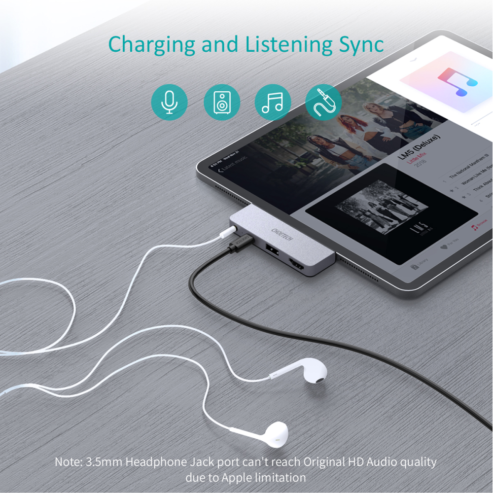 Hub Chuyển Đổi Type C to HDMI 4K 60Hz, Type C PD 60W, USB 2.0, AUX 3.5mm CHOETECH HUB-M13 - Hàng Chính Hãng