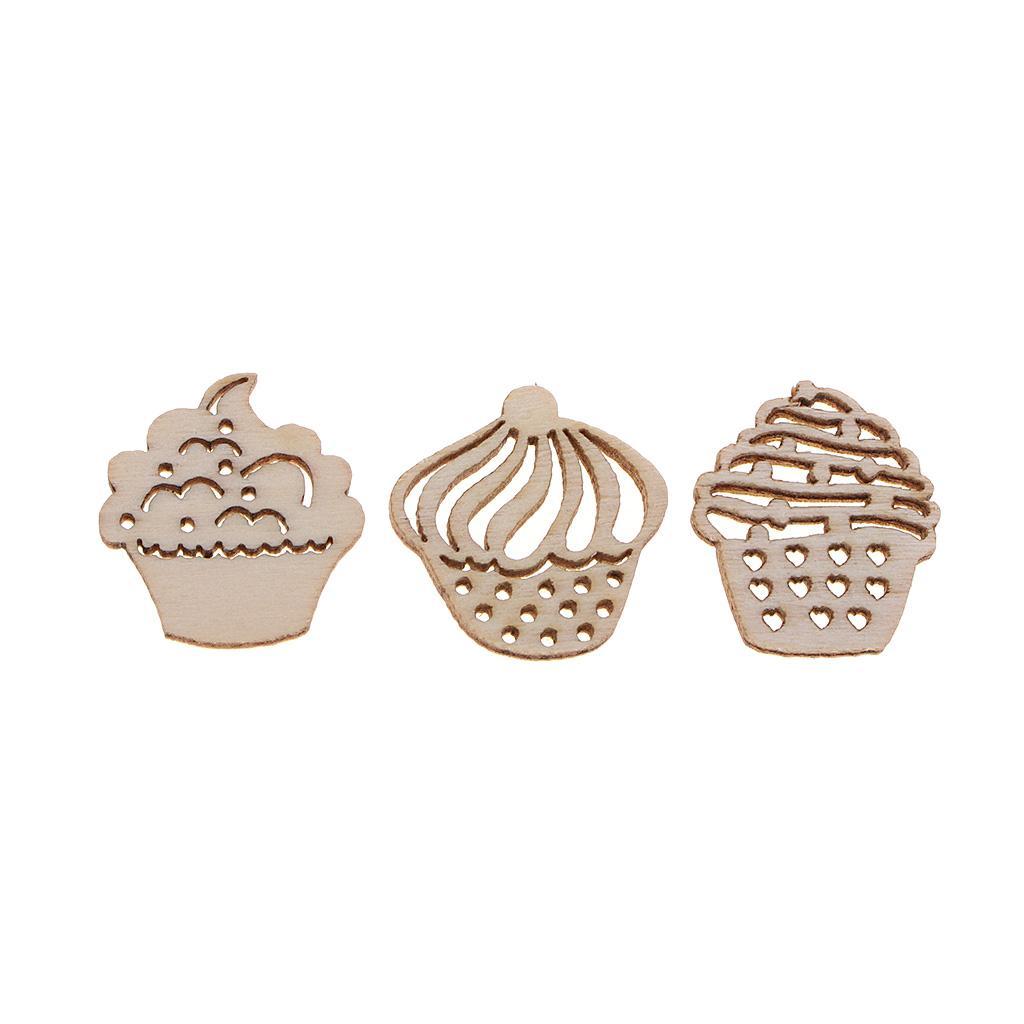 100pcs Wooden Embellishments Craft Cake Shape for Wedding Party Supplies