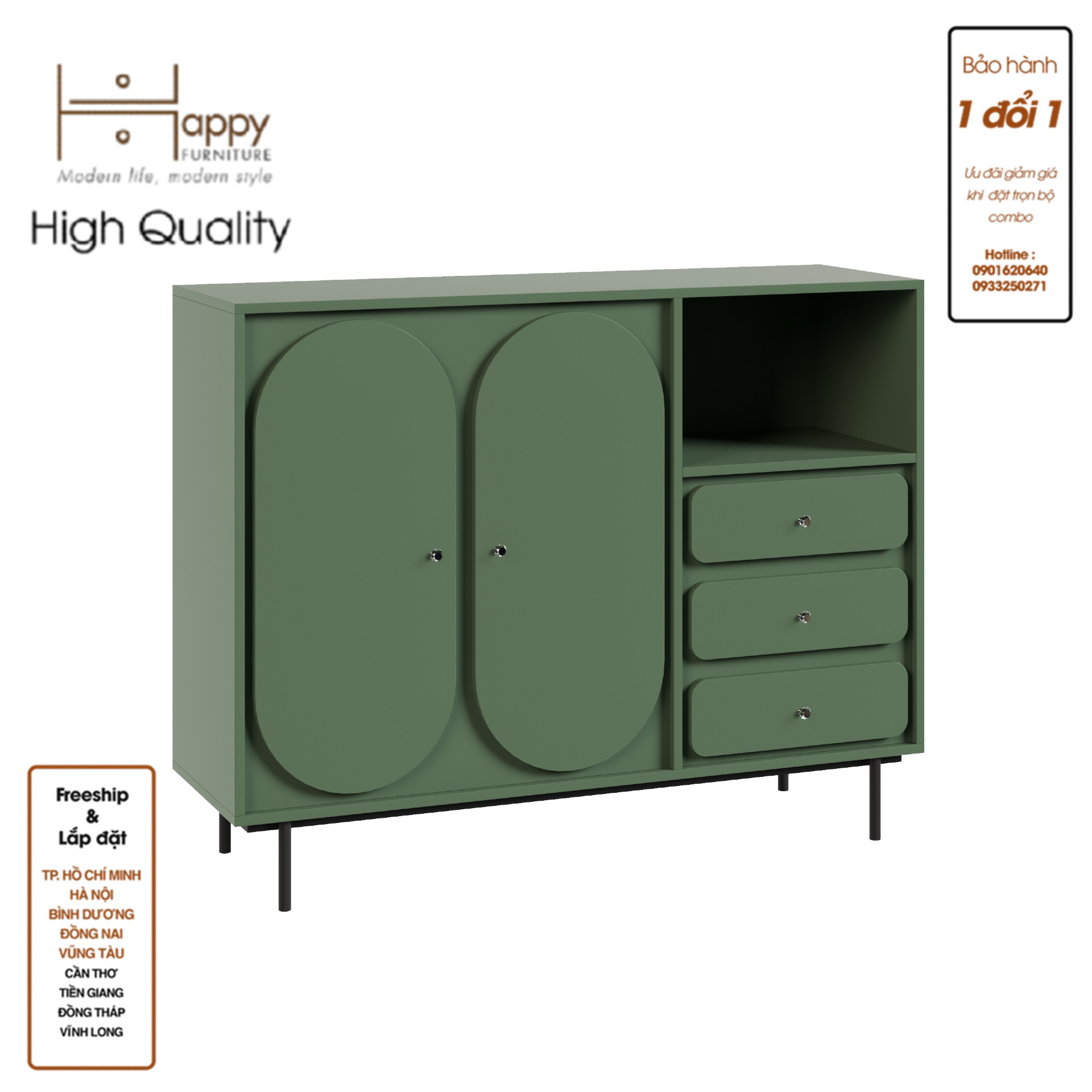 [Happy Home Furniture] SWEETY, Tủ đựng đồ 2 cửa mở 3 ngăn kéo - chân sắt, 128cm x 40cm x 100cm ( DxRxC), TCM_063