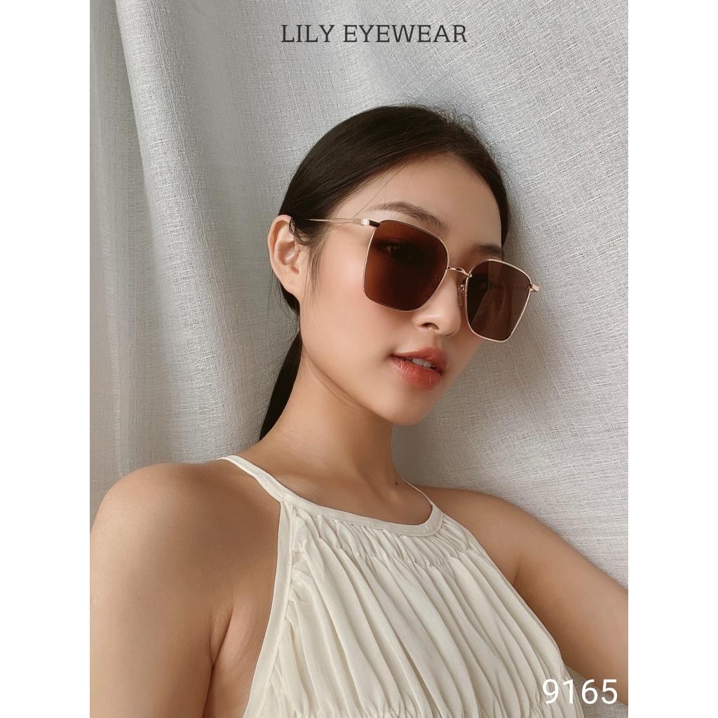 Kính mát nữ LILYEYEWEAR mắt vuông kim loại chống UV màu sắc thời trang 9165