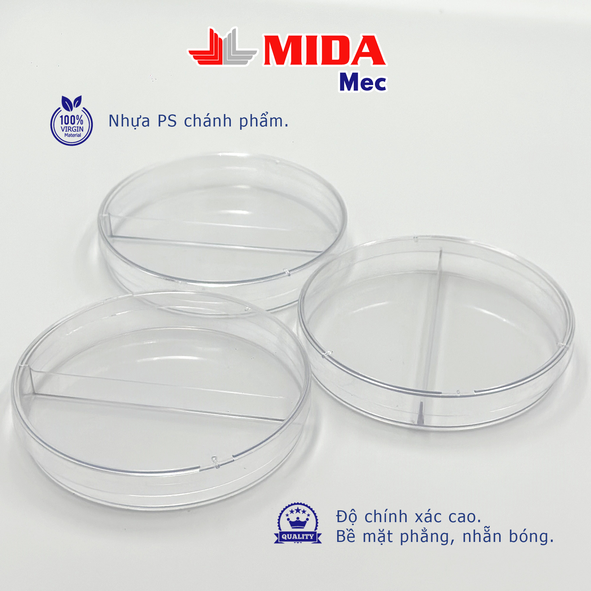 Đĩa Petri nhựa MidaMec 9015 - 2 ngăn đã tiệt trùng đóng gói 20 cái/ bao