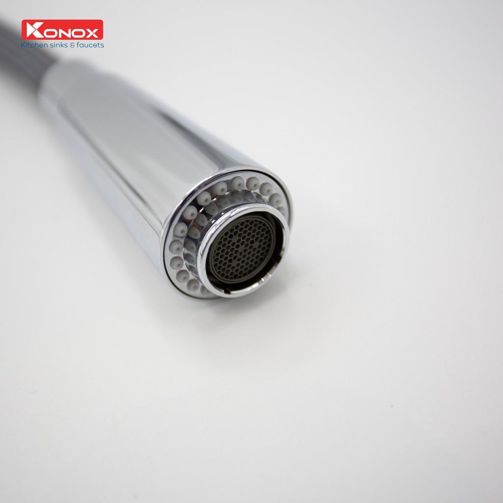 Vòi rửa bát dây rút KONOX KN1901C hợp kim đồng 61% tiêu chuẩn Châu Âu CW617N, bề mặt xử lý công nghệ PVD Chrome 5 lớp