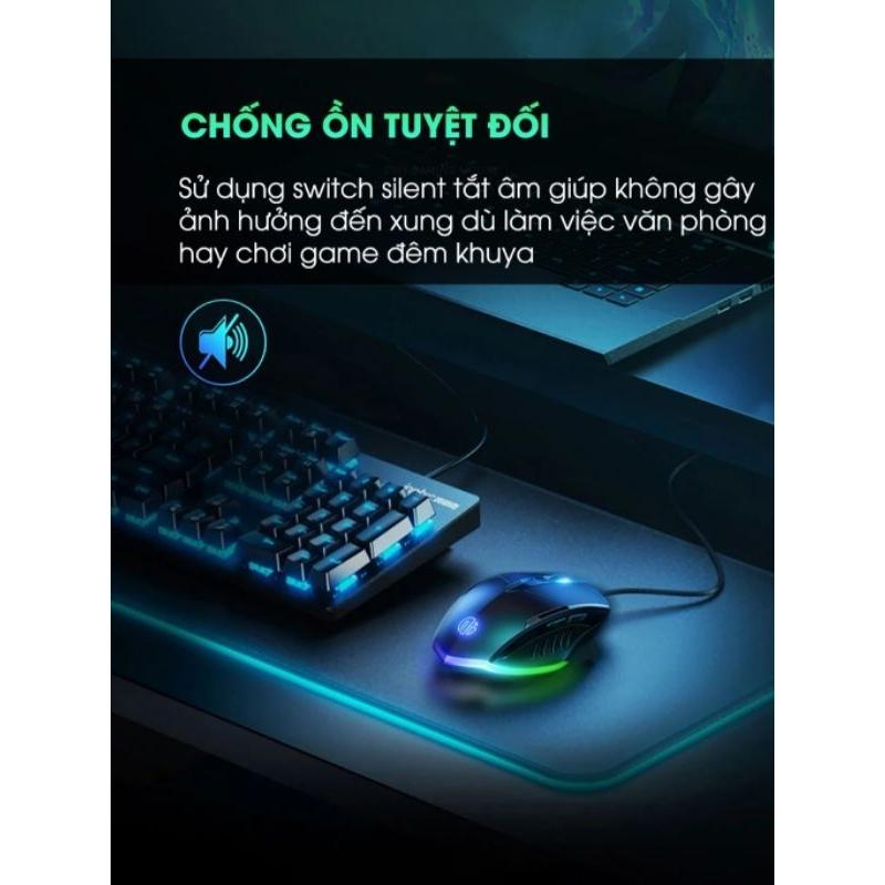 Chuột máy tính gaming TEKKIN INPHIC W1 PRO 7200 DPI bản có dây tắt âm silent RGB - hàng nhập khẩu