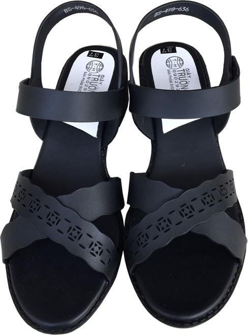 Giày sandal nữ Trường Hải gót vuông 4cm màu đen đế cao su mềm dẻo chống trơn thời trang cao cấp XDN235