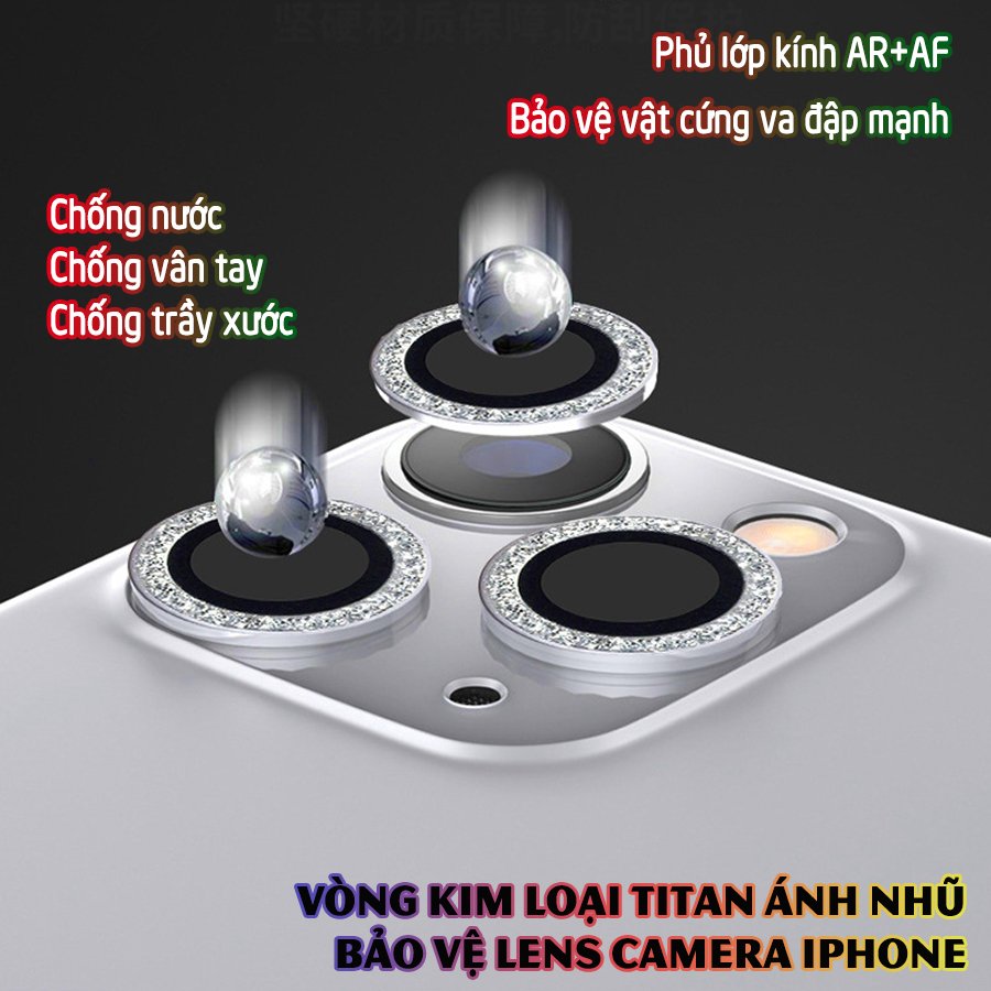 Tặng hộp đựng lens cao cấp - Vòng kim loại titan ánh nhũ bảo vệ lens camera dành cho dòng iphone 11/iphone 12 - Nhũ Gold