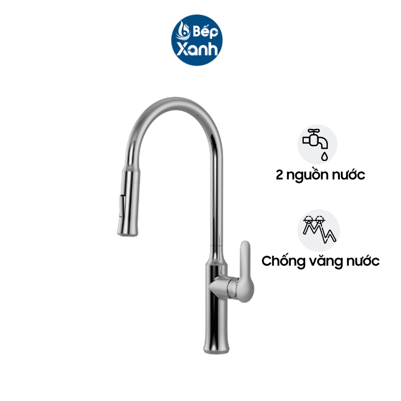 Vòi rửa chén Malloca K94C - Đồng thau mạ Chrome, Có dây rút