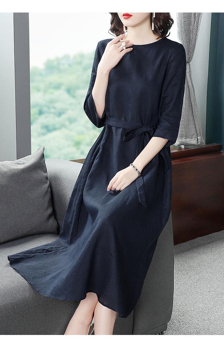Đầm váy Linen nữ dáng suông thắt eo, tay ngắn cổ tròn,phong cách Hàn Quốc, chất liệu mềm mát Haint Boutique