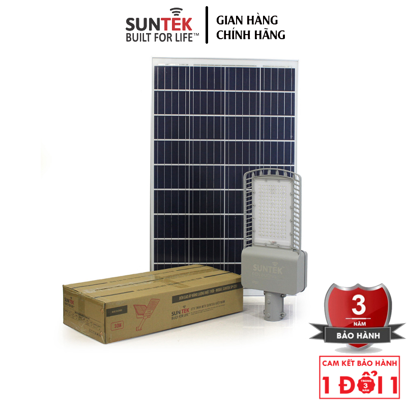 Đèn Đường Cao Áp Năng Lượng Mặt Trời SUNTEK SP-S30 Solar Street Light - Chip Led Nhập Khẩu Siêu Sáng | Hoạt động 22 giờ liên tục | Tự động Bật/Tắt | Chống Nước/Bụi/Sét - Hàng Chính Hãng