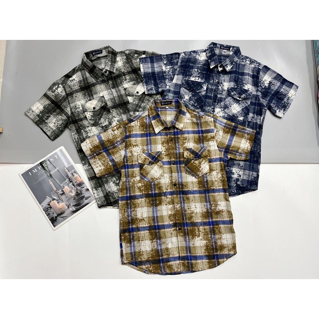Áo sơ mi nam NGẮN tay vải COTTON MỀM MỊN 3 màu họa tiêt CARO chống nhăn giá rẻ cao cấp