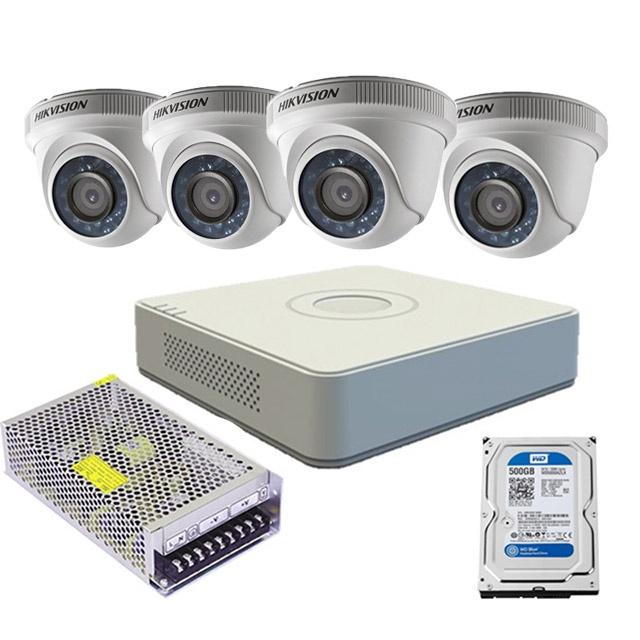 Trọn bộ 4 camera bán cầu HIKVISION, Đầu ghi hình Analog 4 kênh DS-7104HGHI-F1, Xem lại lịch sử gần 1 tháng - Hàng Chính Hãng