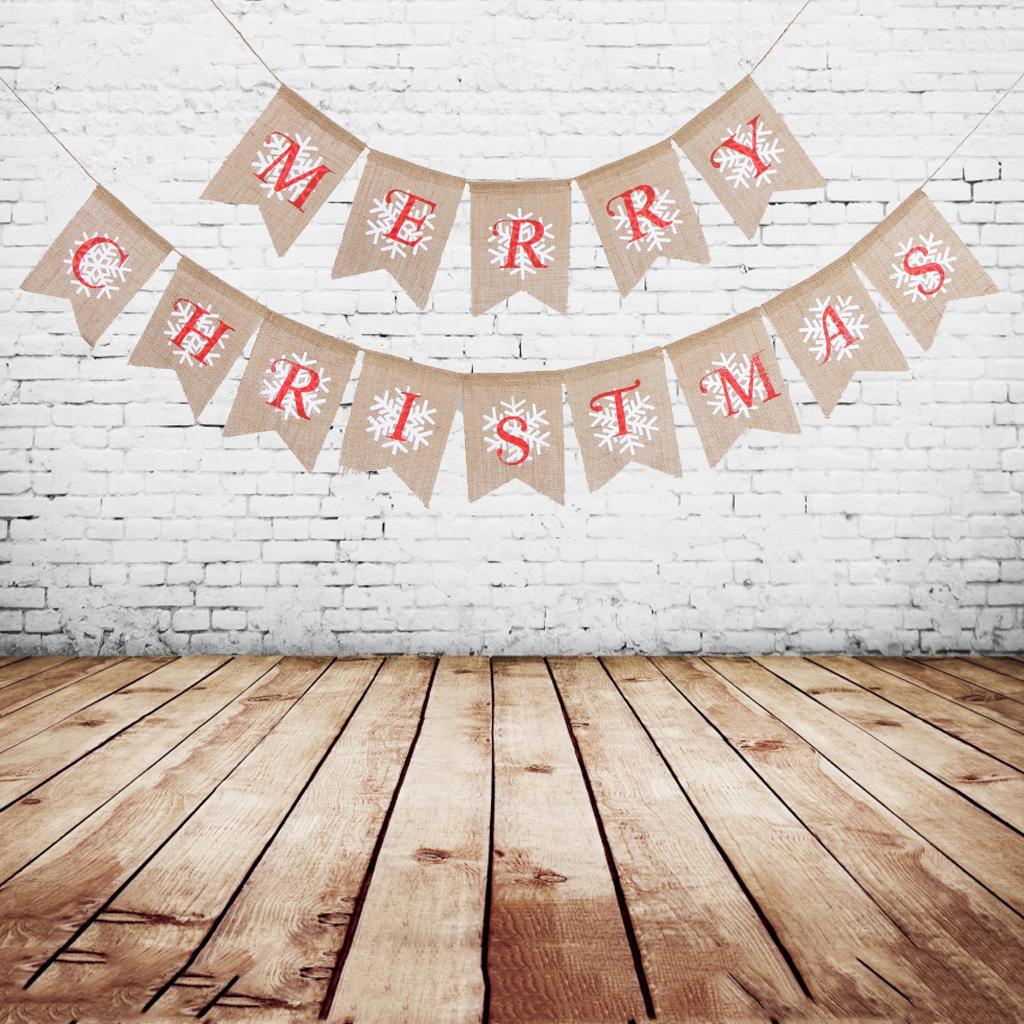 Merry Christmas Snowflake Burlap Bunting Banner Hanging Garland Xmas Decor