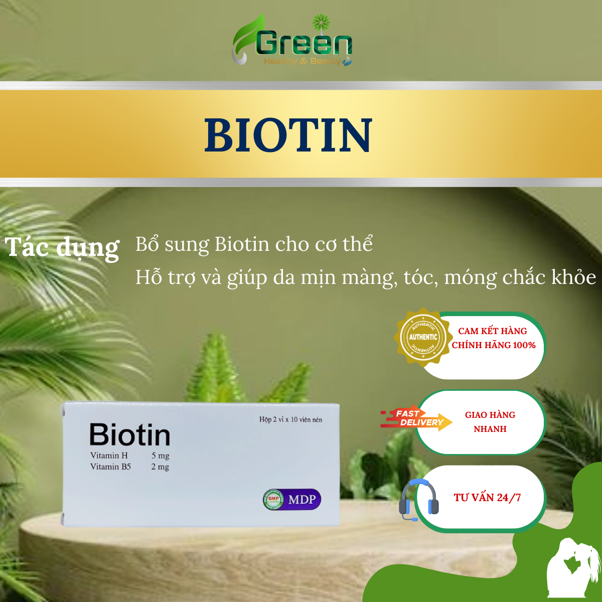 Combo 5 hộp Biotin MDP - Hỗ trợ giảm rụng tóc, gãy móng (Hộp 20 viên)