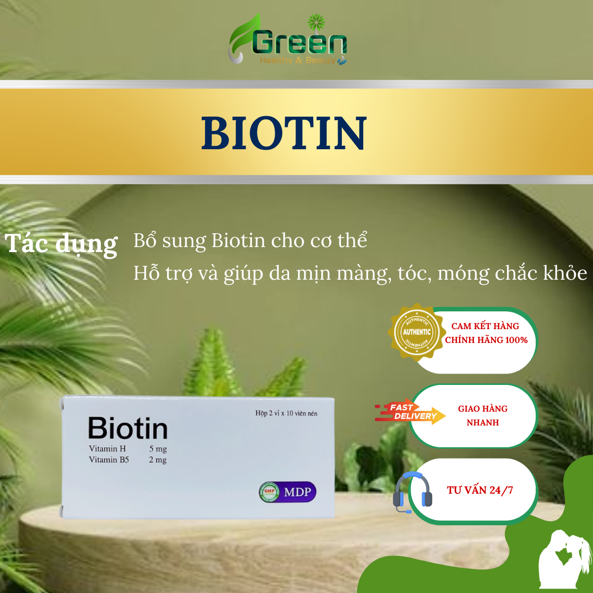 Biotin MDP - Hỗ trợ giảm rụng tóc, gãy móng (Hộp 20 viên)