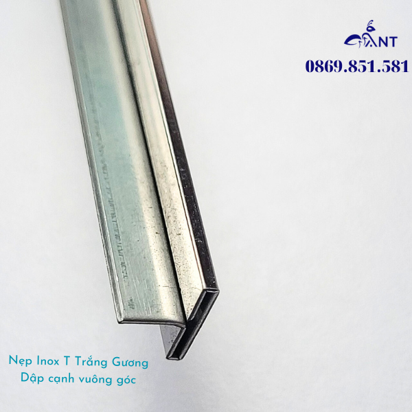 Nẹp T Inox 304 trắng gương, nẹp inox chữ T, dày 0.8li, thanh dài 2m44,  chỉ tường, ron sàn