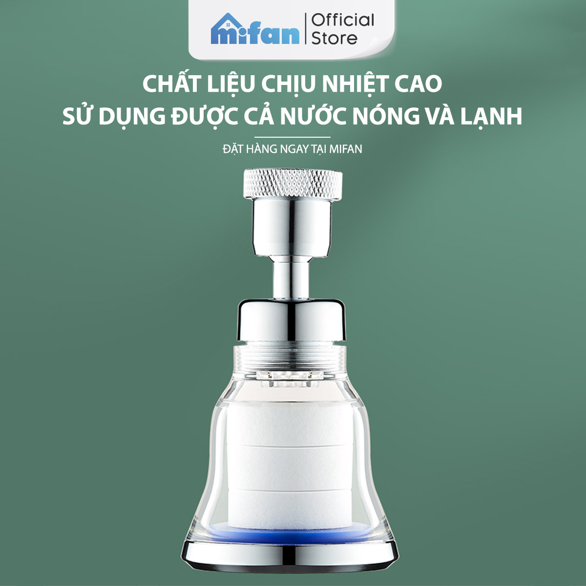 Đầu vòi rửa bát tăng áp lọc nước Mifan -  Lõi PP loại bỏ cặn bẩn, clo, màu và mùi, cổ xoay 360 bồn rửa chén