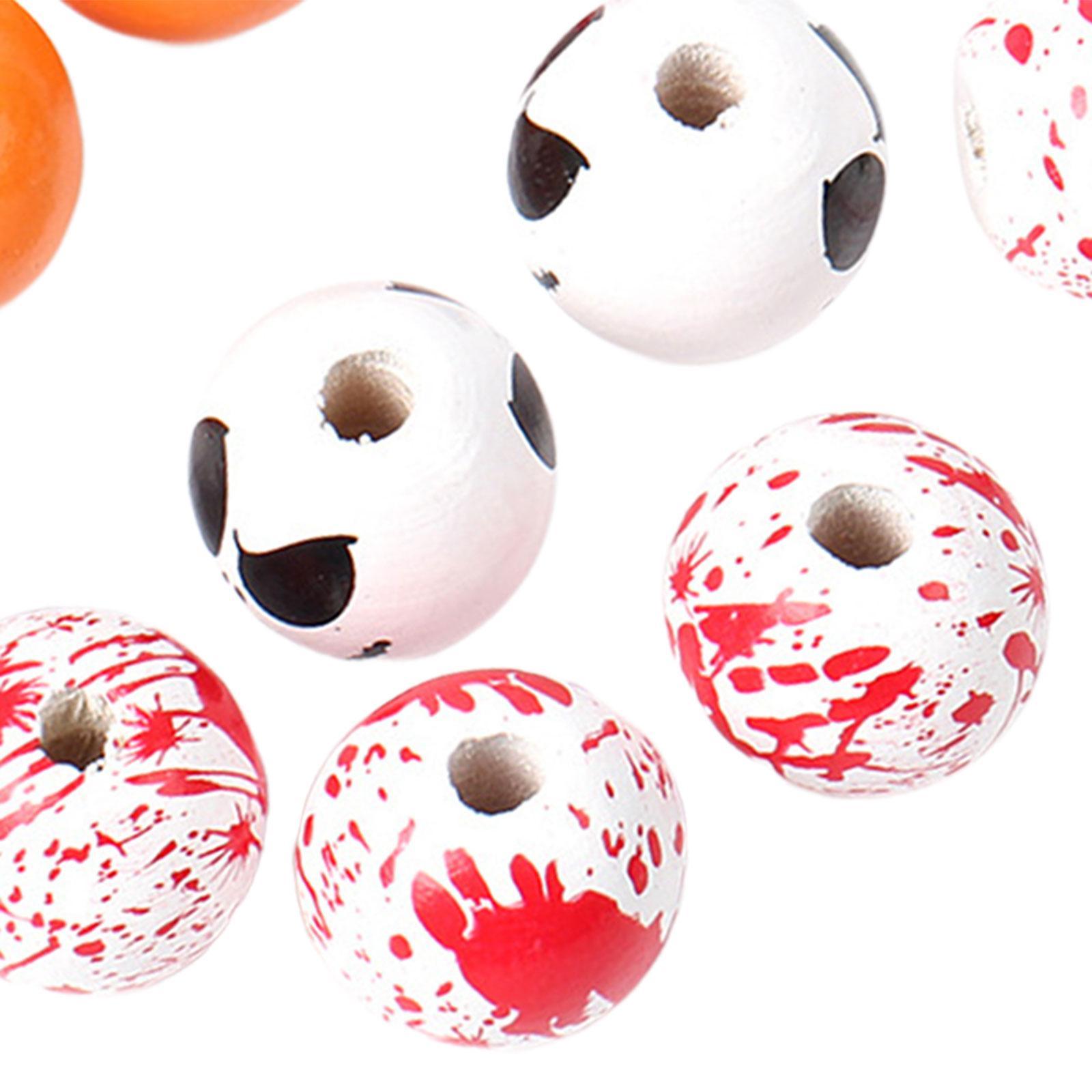 10x Halloween Wooden Beads DIY Crafts Round Loose Spacer Beads with Holes