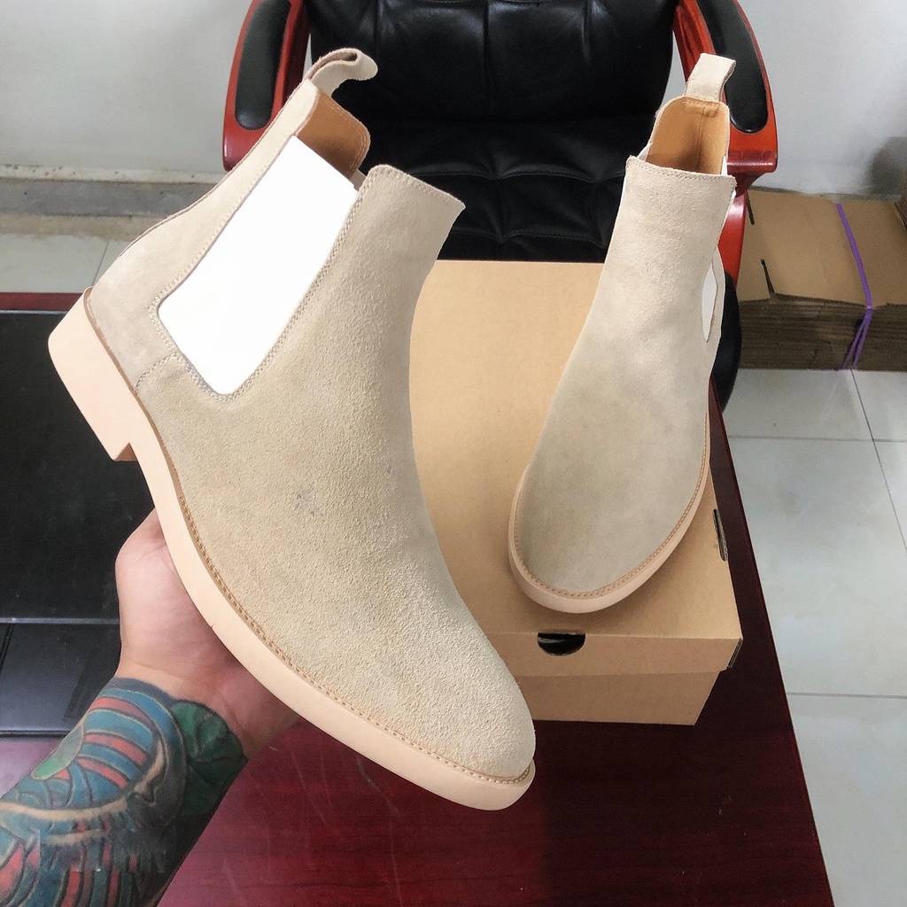 Giày Chelsea Boots Tan Da Lộn Chất Liệu Cao Cấp Chống Bụi Bẩn