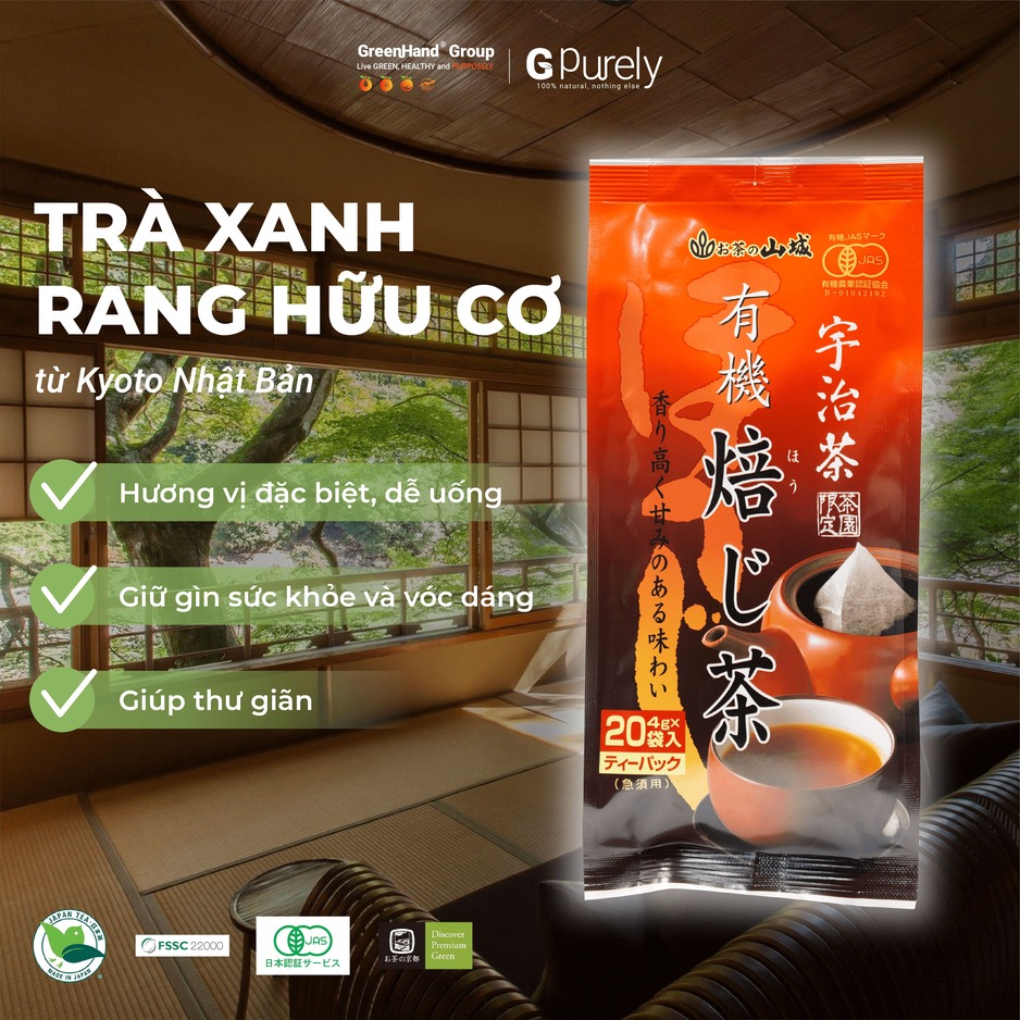 [Nội địa Nhật] Trà rang hữu cơ -  Houjicha GreenHand giúp thư giãn, ngon miệng