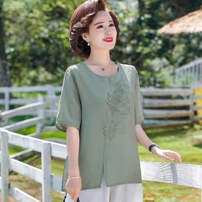 Áo Kiểu Nữ Trung Niên, Mẫu Áo Cho Mẹ Trung Niên U50+ Cổ V Sang Trọng ,Nhã Nhặn, Thoải Mái