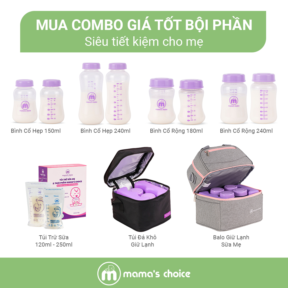 Combo Bình Trữ Sữa và Túi Trữ Sữa Mama’s Choice, Bảo Quản và Trữ Sữa Mẹ, Kiểm Định An Toàn Quốc Tế Bureau Veritas