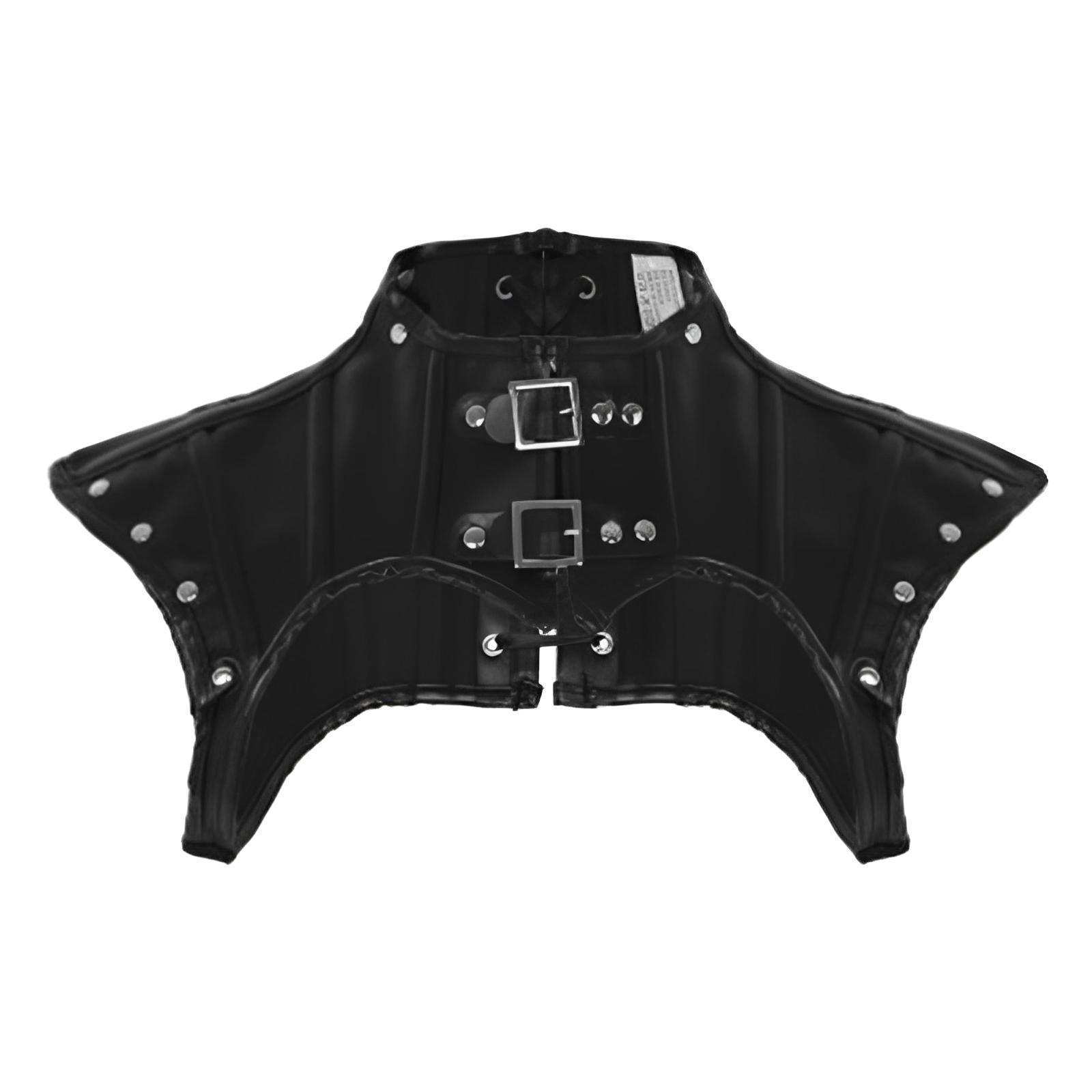 Retro Women's Steampunk Black PU Leather Costume Corset Top Jacket