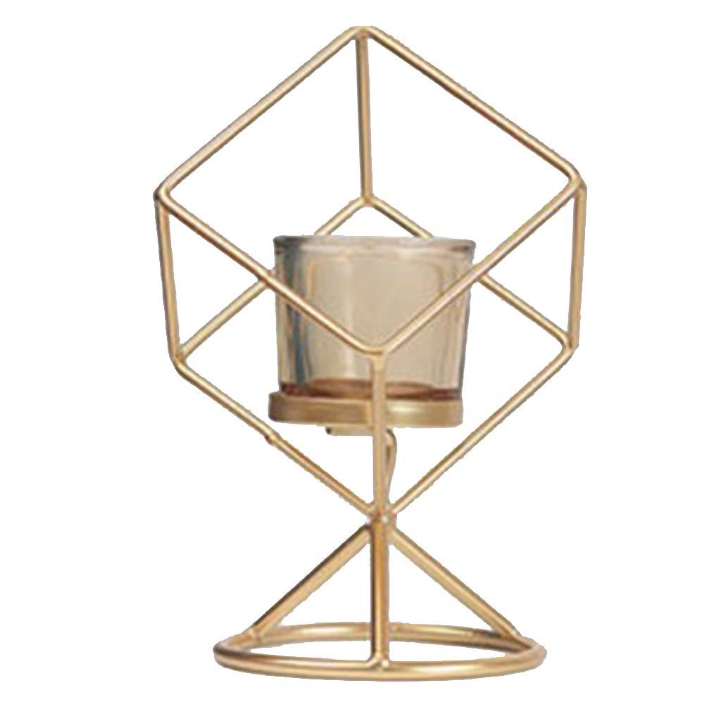 Nordic Style Geometric Candle Holder Stand with Glass Cup Golden