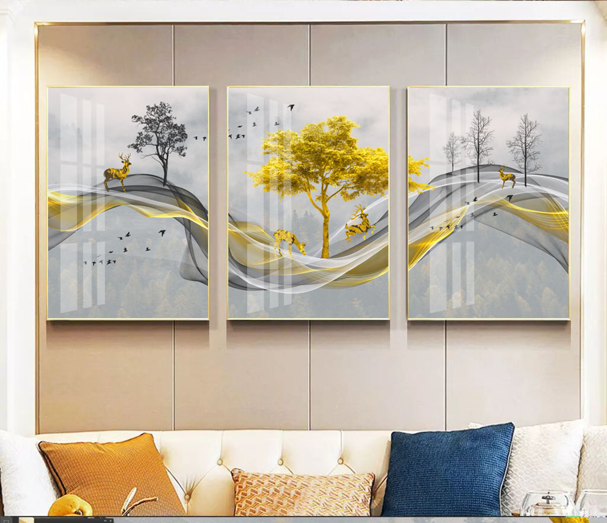 Bộ tranh gương 3 bức. Chất liệu bề mặt gồm 2 lựa chọn PVC hoặc mica trong suốt, 2 lựa chọn viền khung ms: 231359202L1