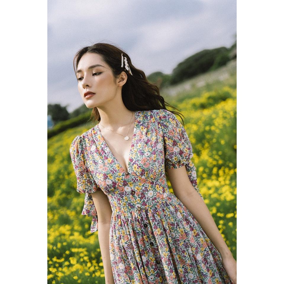 Đầm dáng xoè, tay buộc nơ hoạ tiết hoa nhí Min by Ann - Diana dress